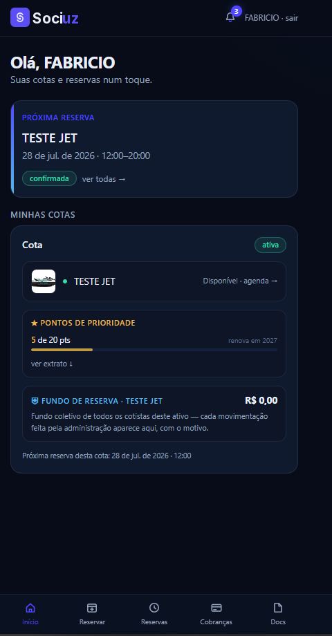 Início do portal do cotista, com próxima reserva e pontos de prioridade